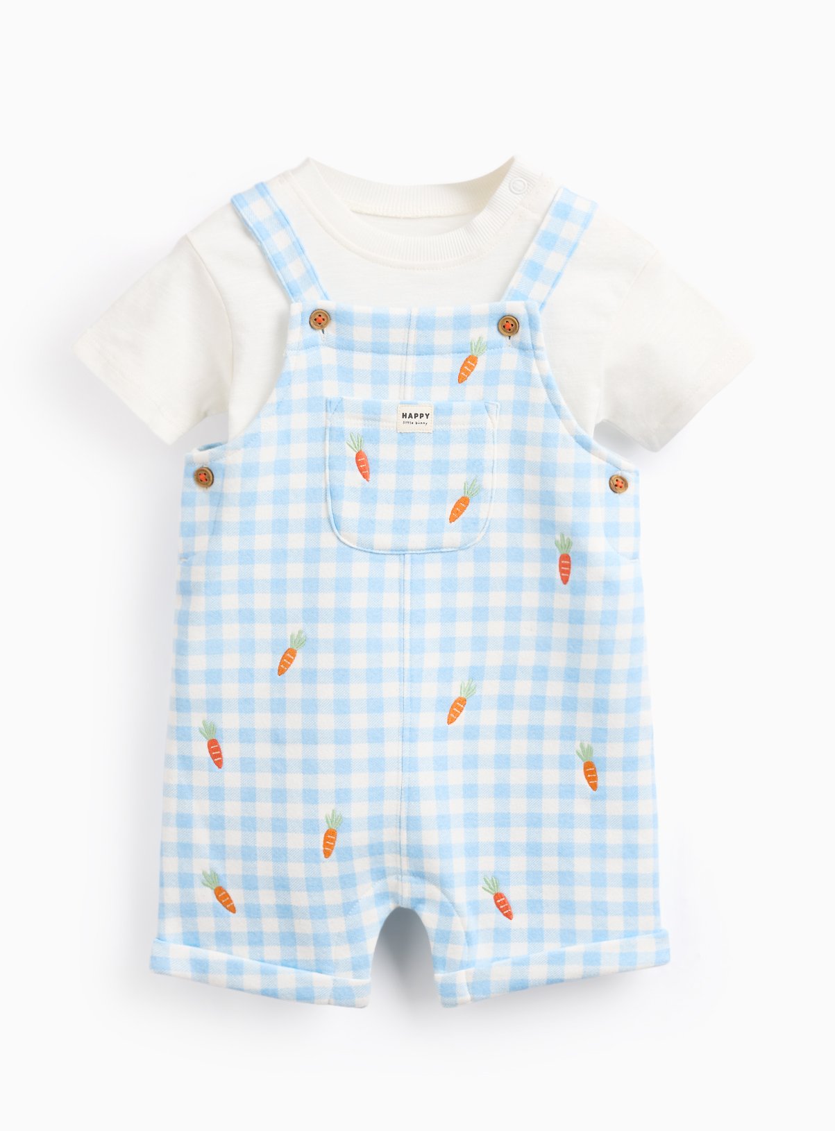 Blue Easter Checked Print Bodysuit & Dungaree Set
