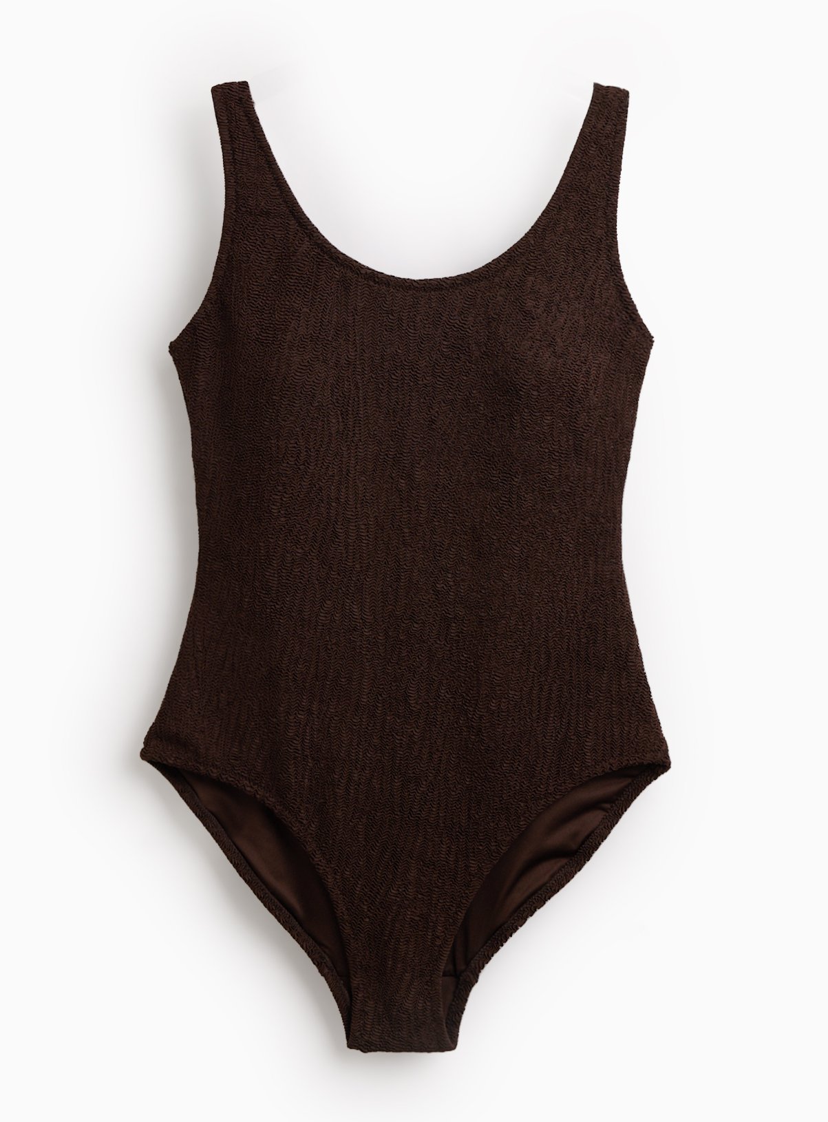 Brown Zebra Print Textured Scoop Neck Swimsuit 