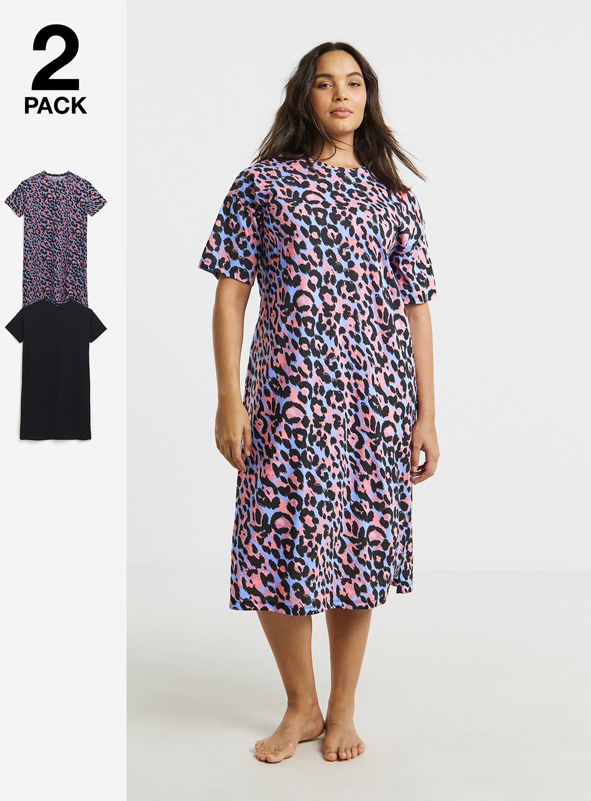 SIMPLY BE 2 Pack T Shirt Midi Nightie