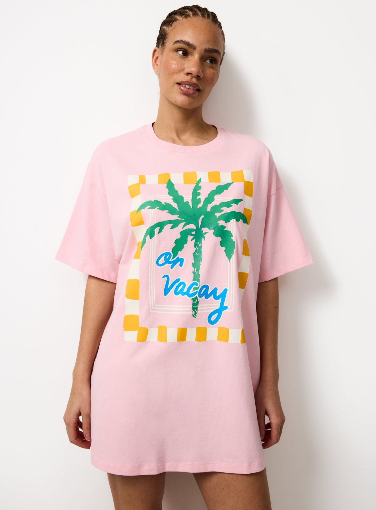 Pink Vacay Print Oversized Sleep Tee XS