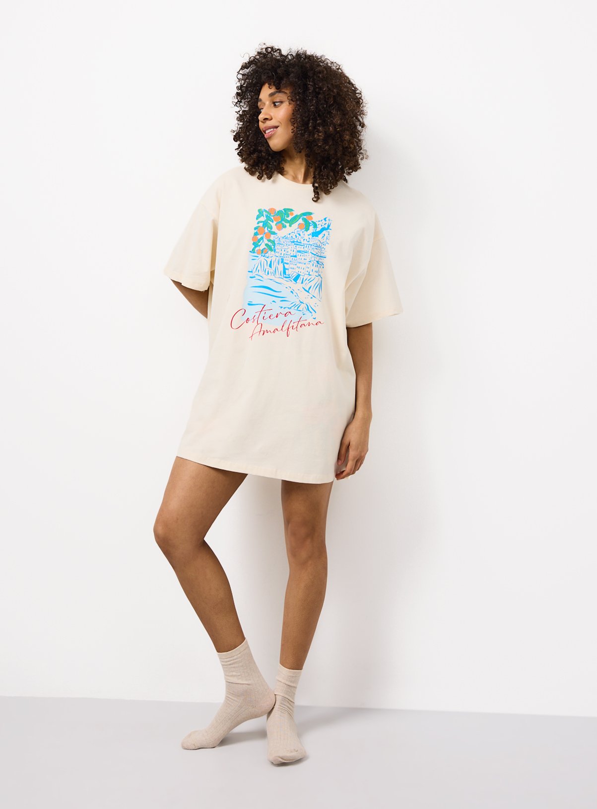 Cream Amalfi Graphic Oversized Sleep Tee