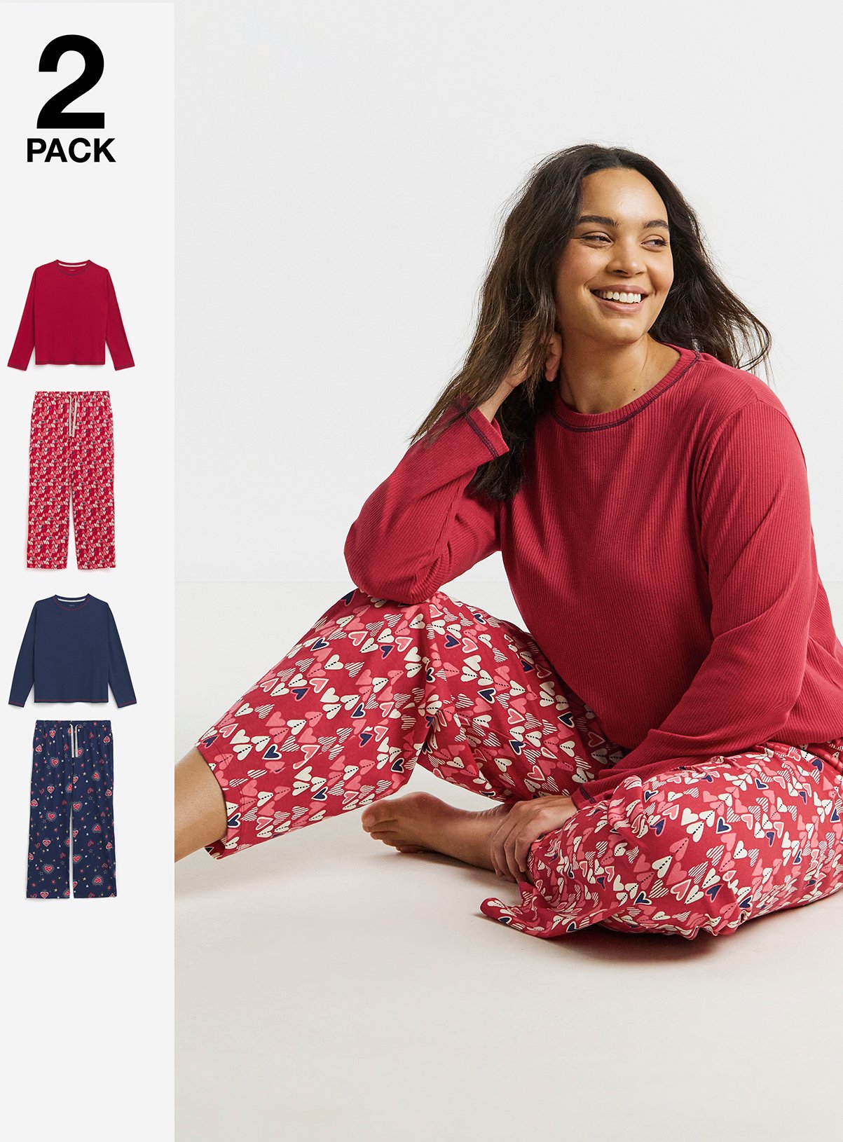 SIMPLY BE 2 Pack Long Sleeve Ribbed Pyjama Sets