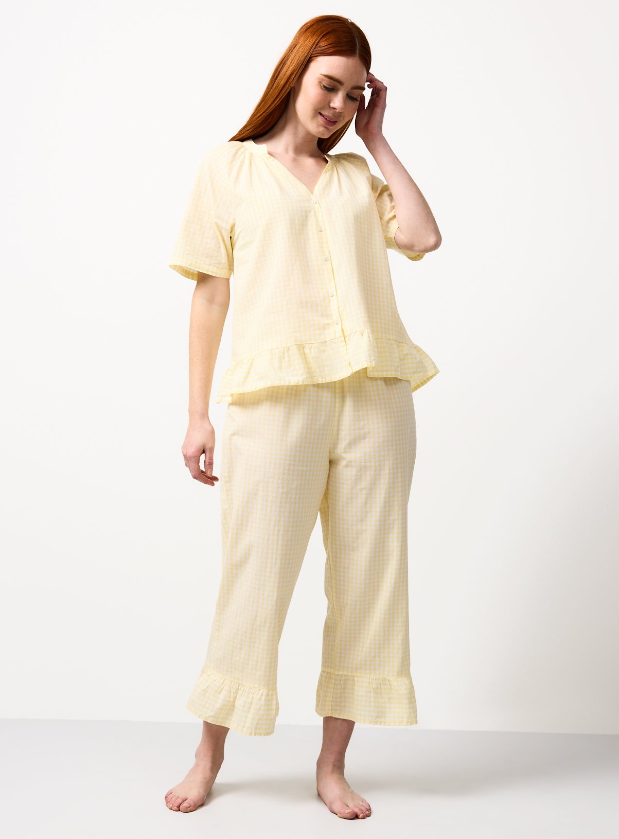 Yellow Gingham Frill Detail Pyjamas 