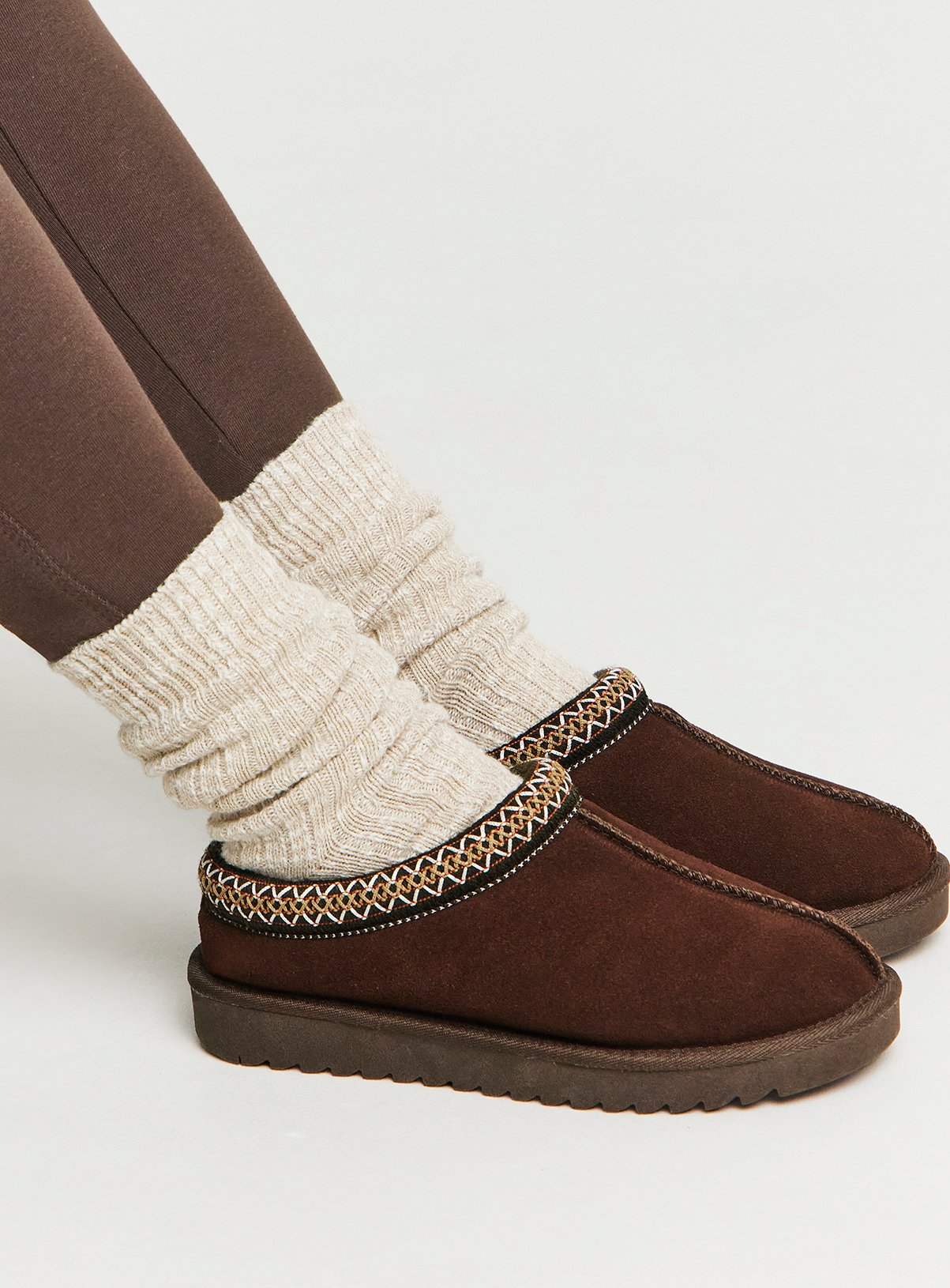 SIMPLY BE Suede Embroidery Full Mule Slipper Wide Fit 