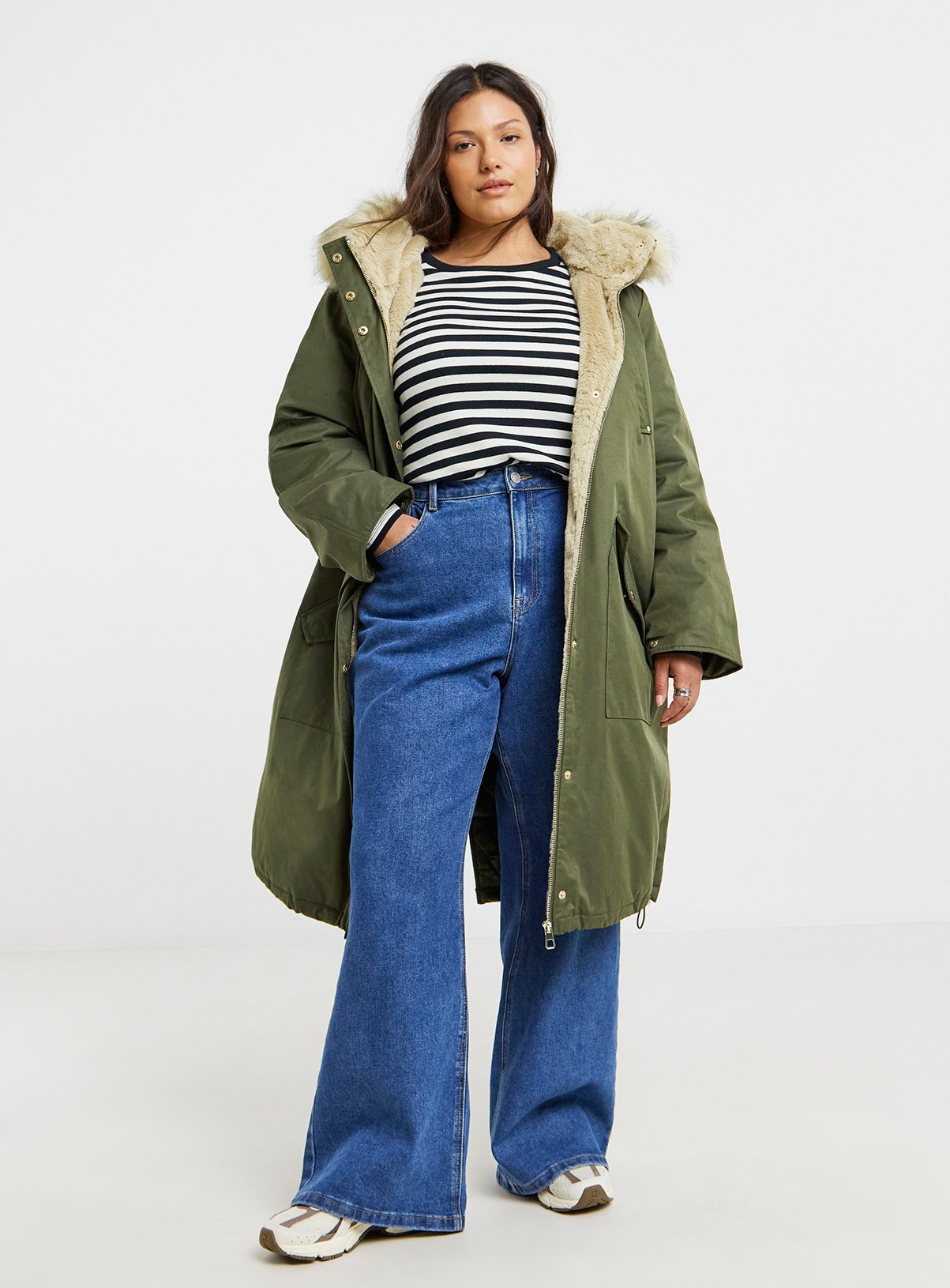 SIMPLY BE Fur Hood Parka Khaki 
