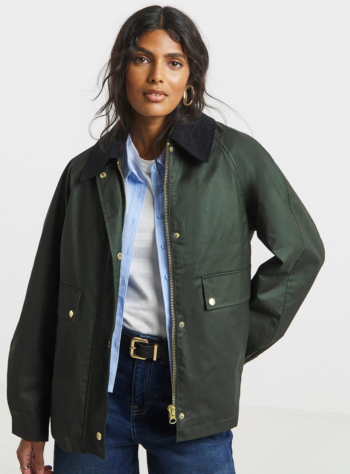 SIMPLY BE Cord Collar Boxy Barn Jacket 