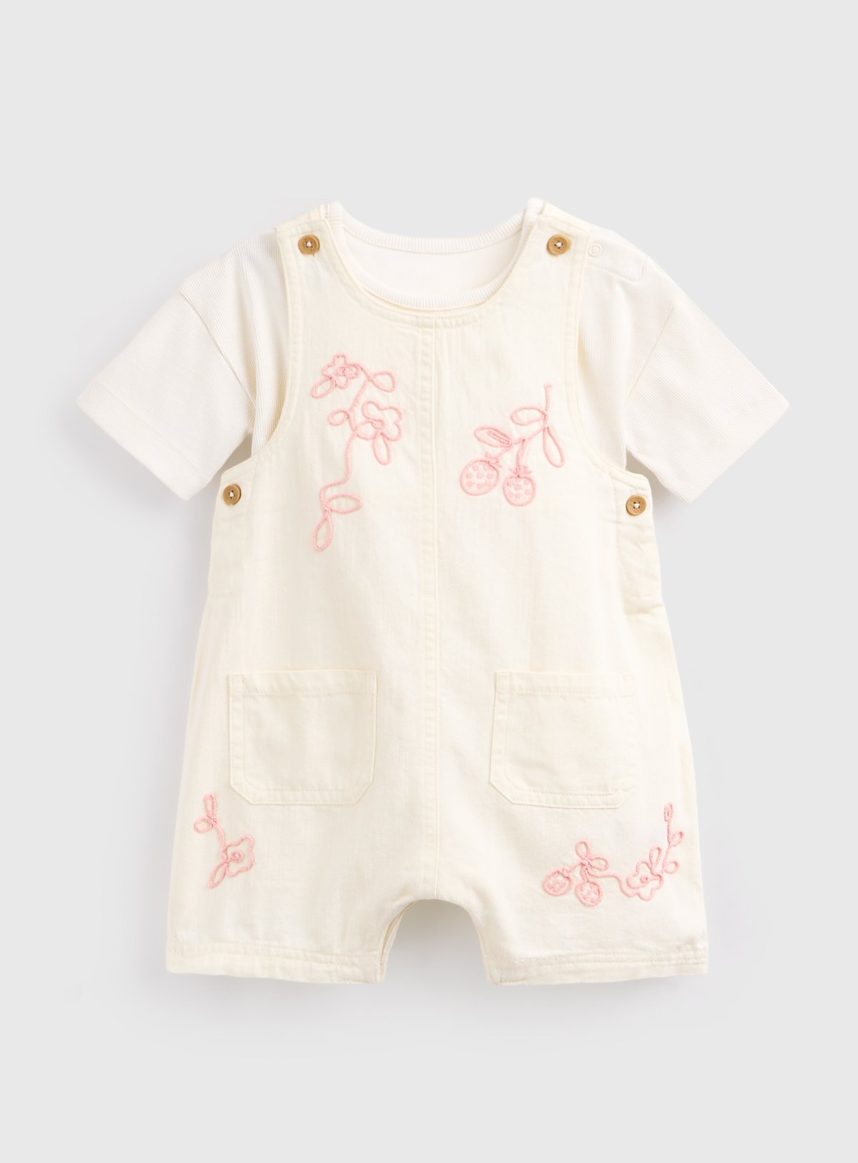 Cream Floral Embroidered Romper & Tee Set 6-9 months