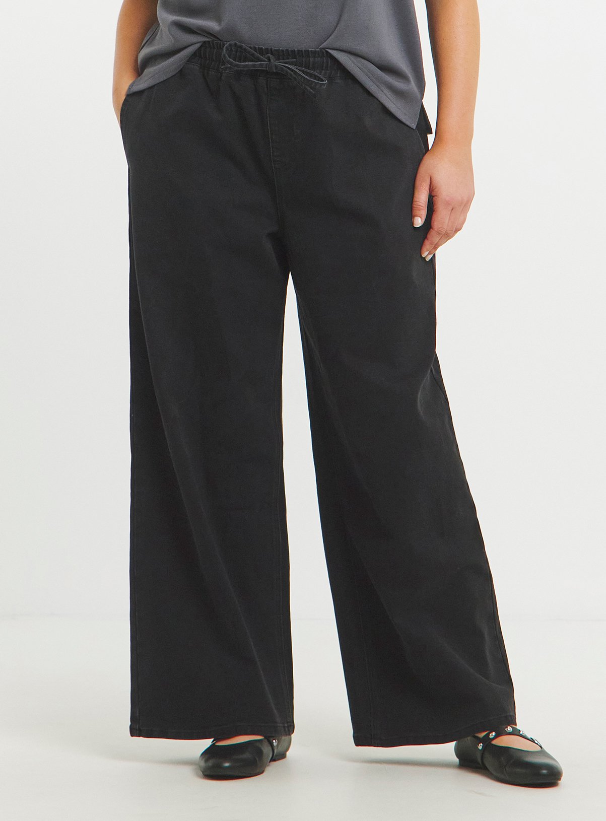 SIMPLY BE Washed Black Tie Waist Jogger Jeans 