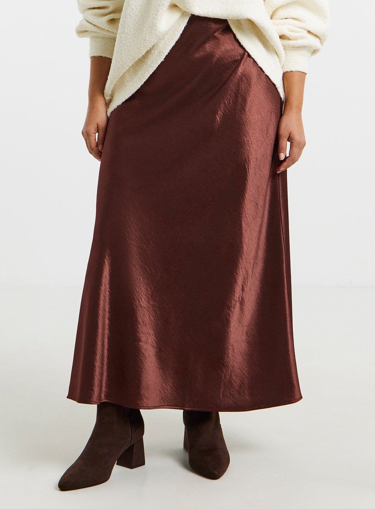 SIMPLY BE Satin Maxi Skirt Burgundy 