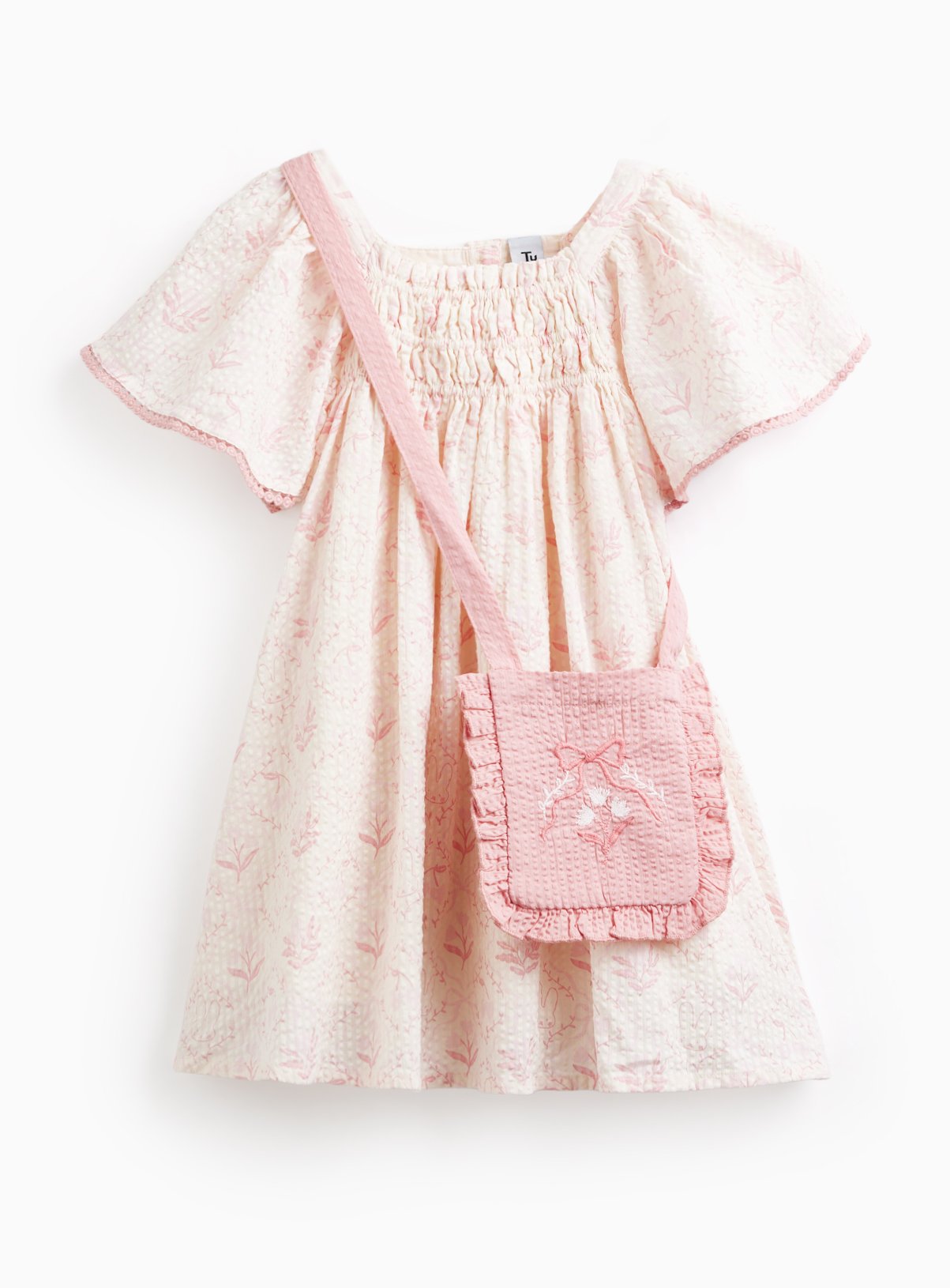 Bunny Print Dress with Matching Bag 