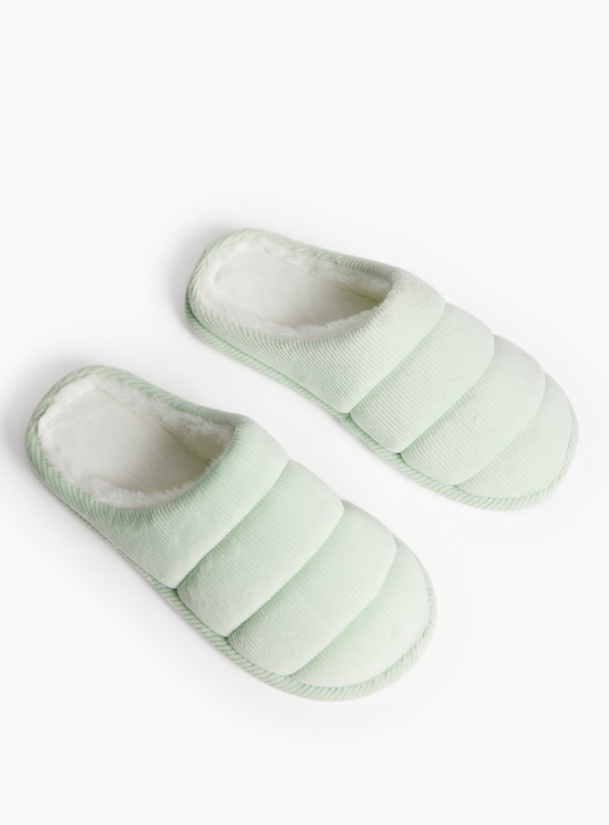 Green Velour Quilted Mule Slippers