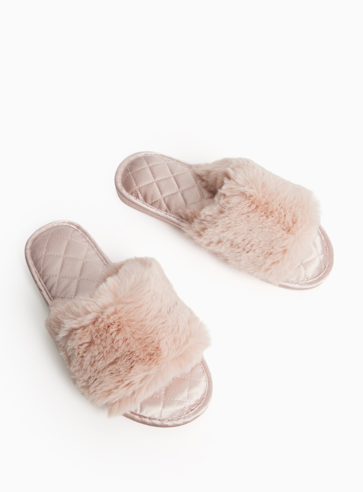 Pink Plush Faux Fur Satin Lined Mule Slippers 