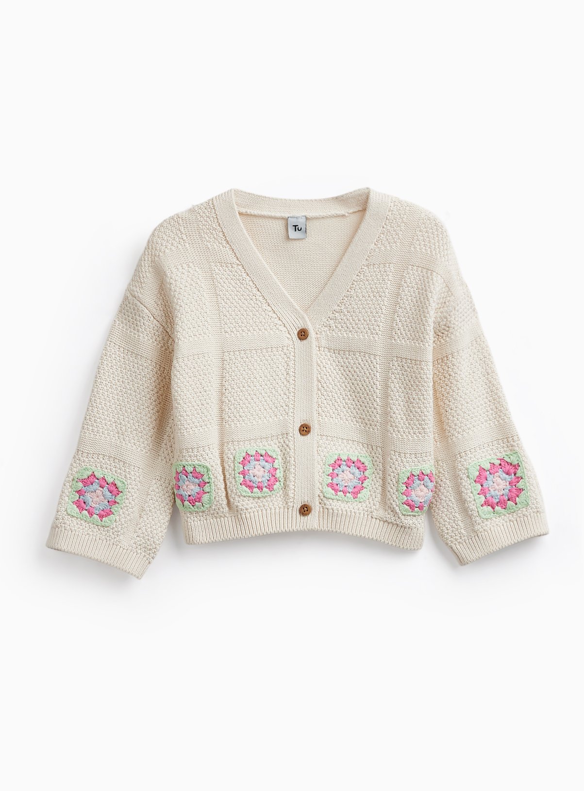 Cream Floral Square Detail Crochet Cardigan