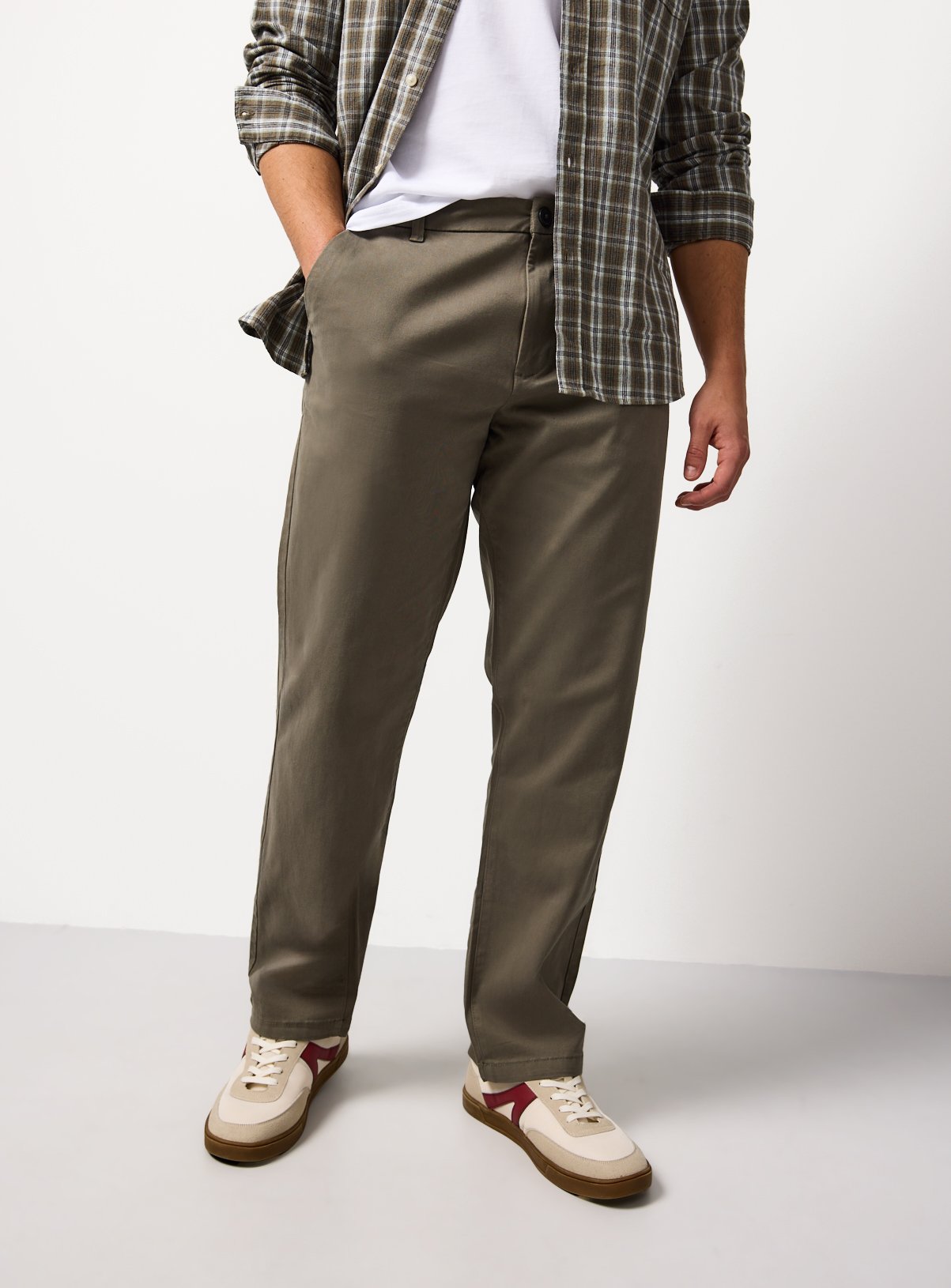 Khaki Straight Leg Chino Trousers 38R
