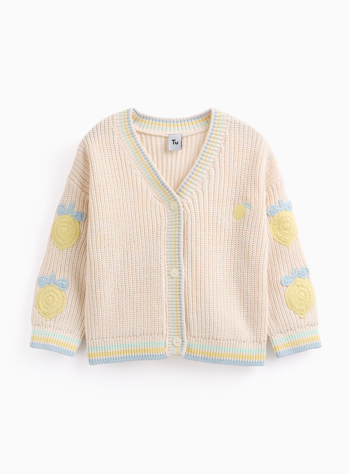 White Lemon Print V-Neck Cardigan 