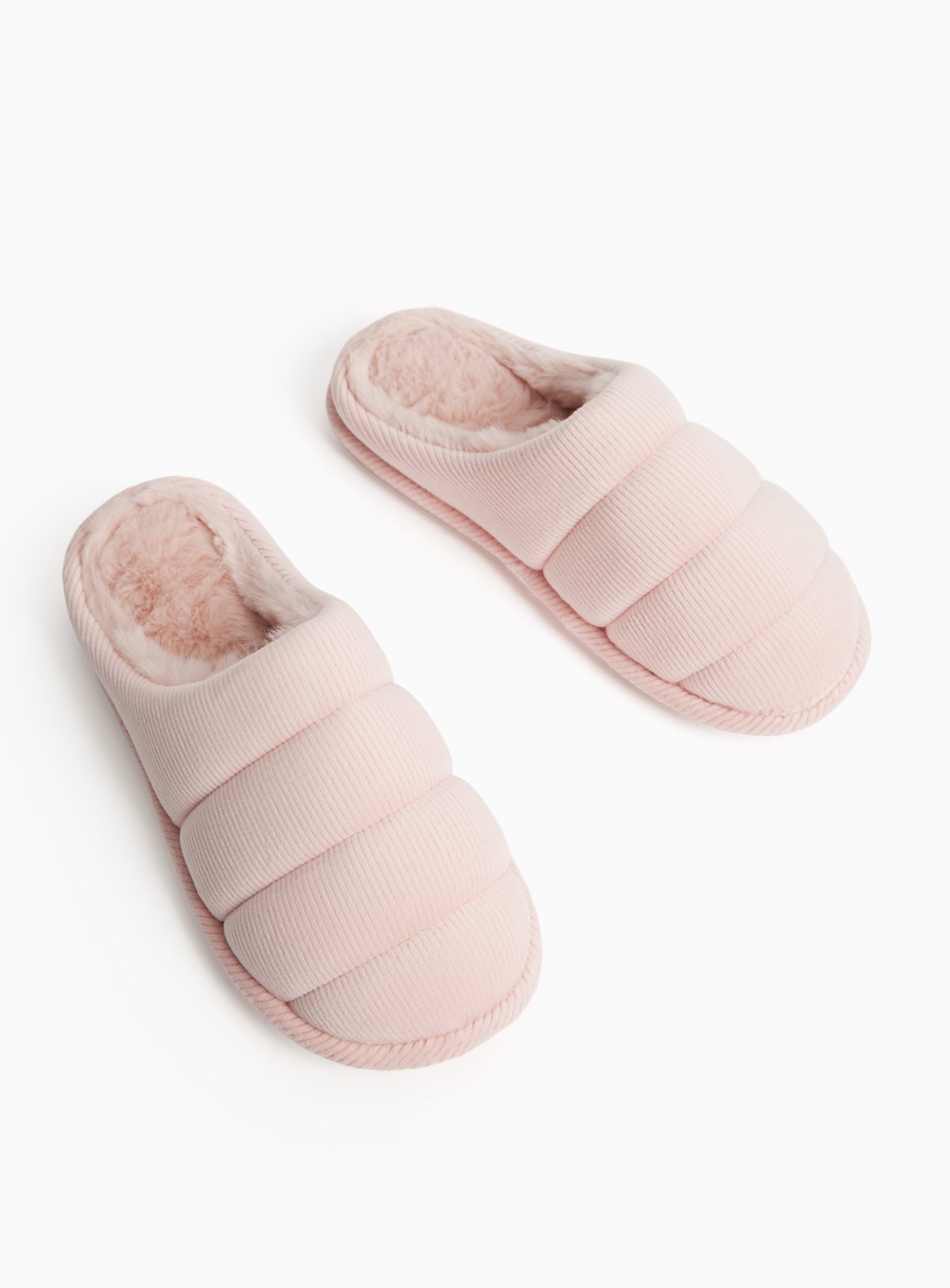 Pink Velour Quilted Mule Slippers 