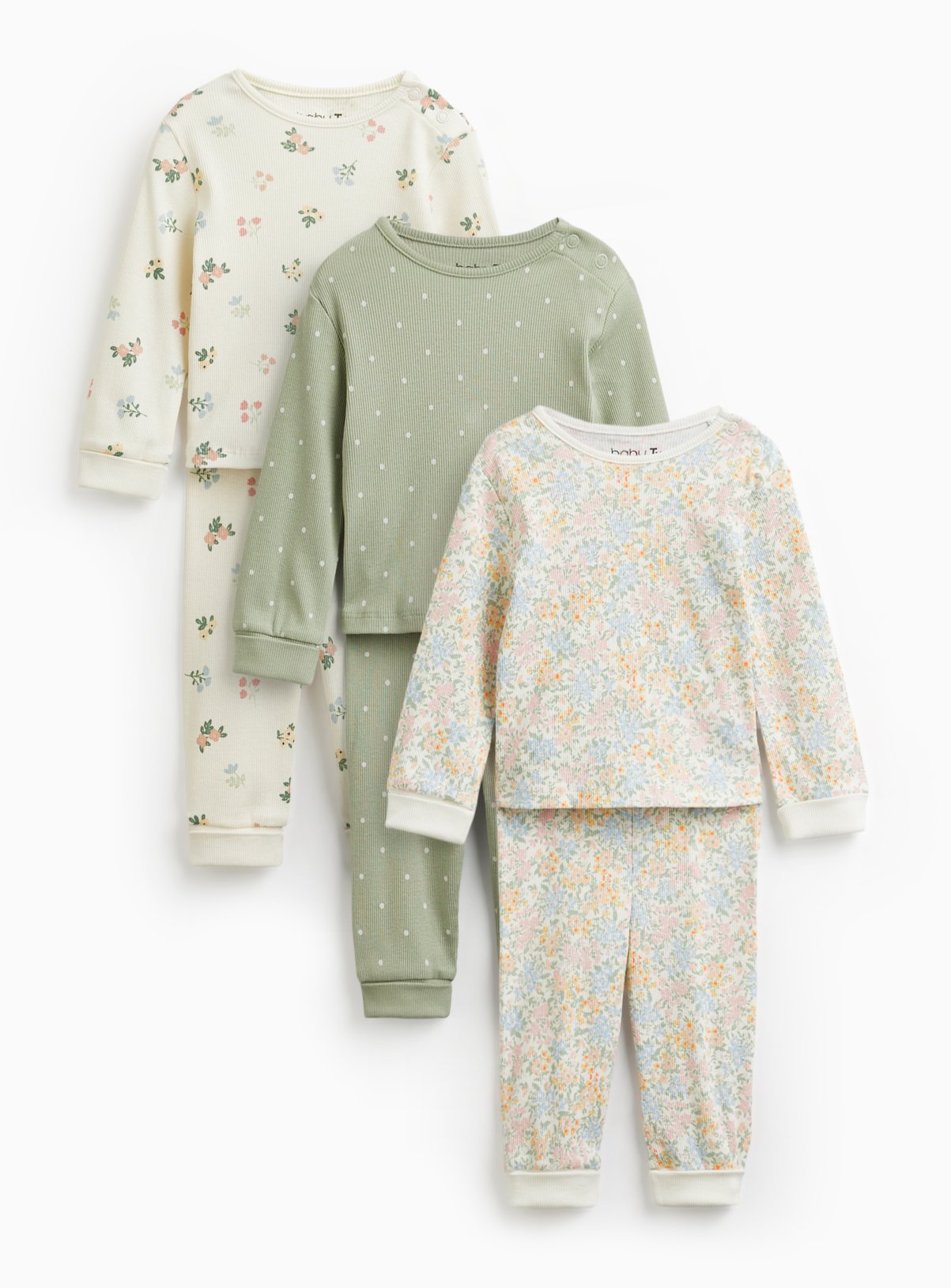 Floral Print Ribbed Pyjama Sets 3 Pack 12-18 months