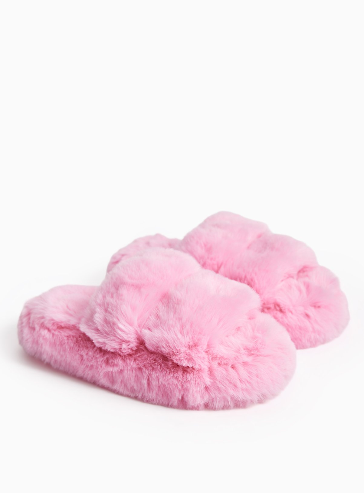 Pink Plush Double Strap Mule Slippers 