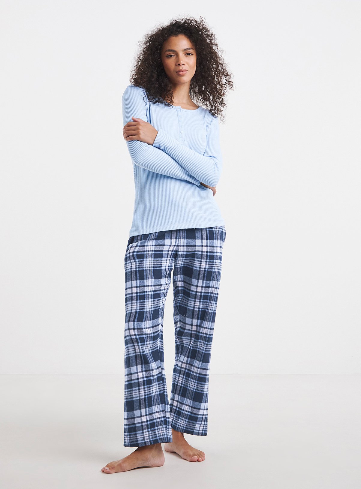 SIMPLY BE Pretty Secrets Flannel Check Henley Pyjama Set