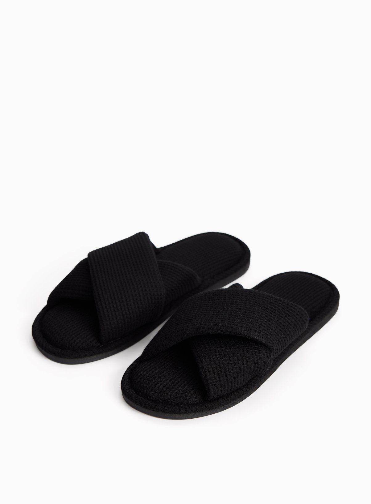 Black Waffle Crossover Detail Open Toe Slippers S