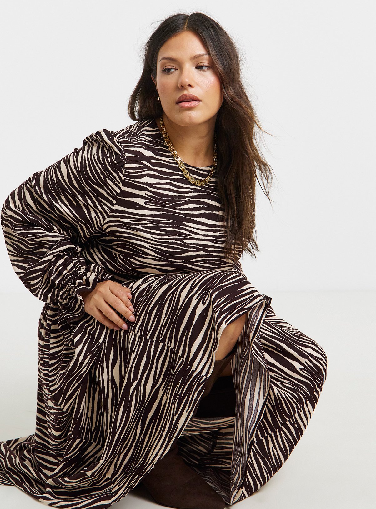 SIMPLY BE Viscose Midi Dress With Pockets Zebra 