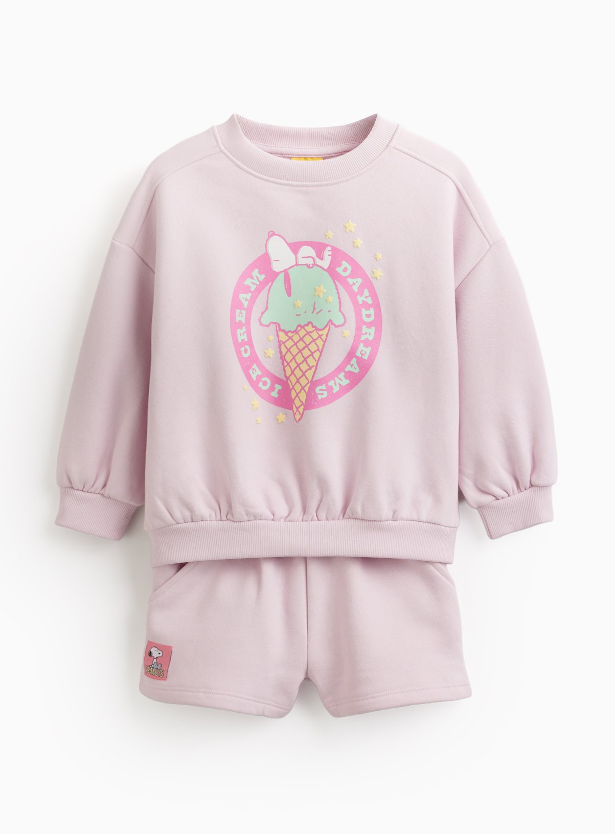 Pink Snoopy Graphic Sweatshirt & Shorts Set