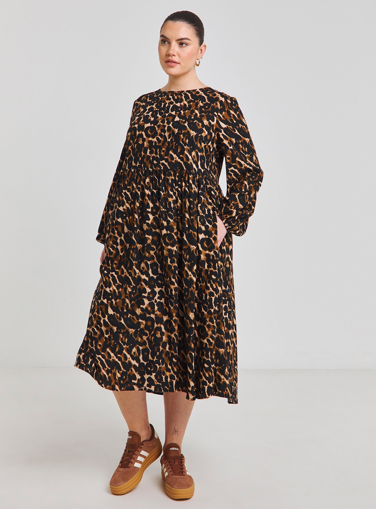 SIMPLY BE Viscose Midi Leopard Print Dress With Pockets 