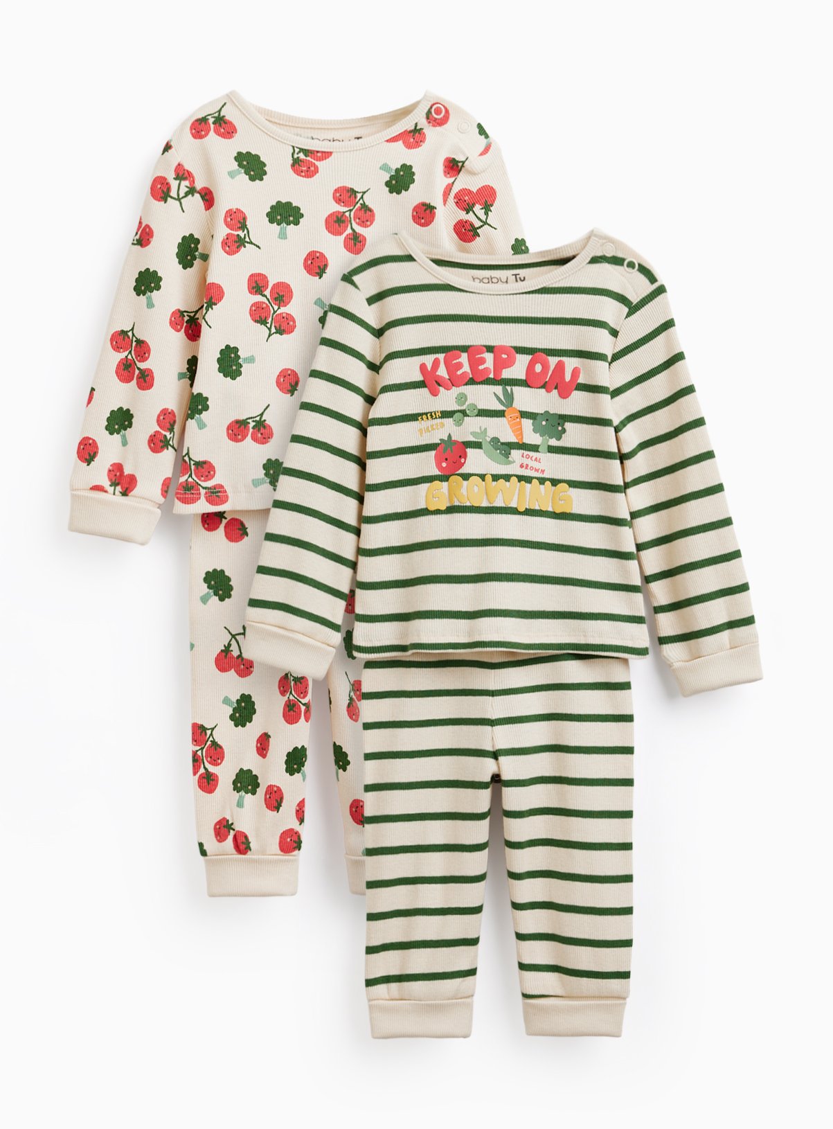 Cream Fruit & Veg Print Pyjamas 2 Pack 12-18 months