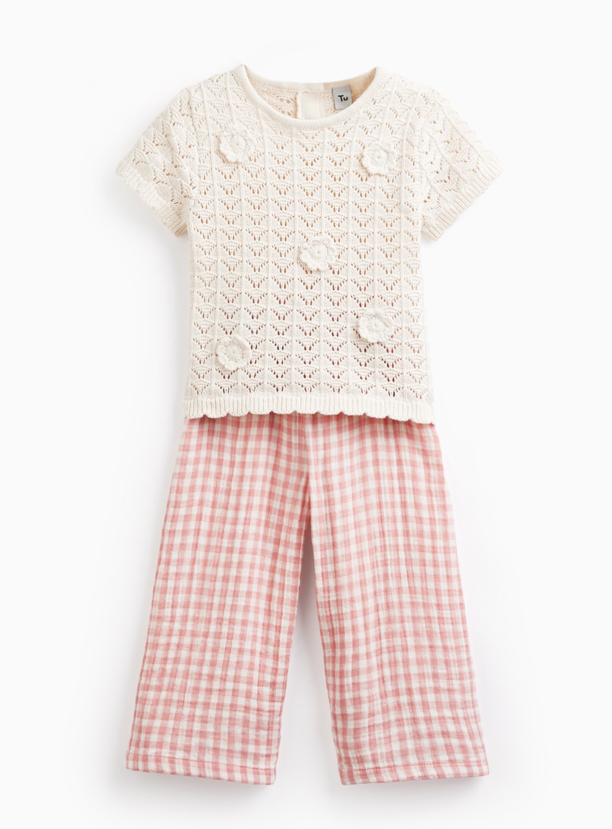 Crochet T-Shirt & Wide Leg Trouser Set 