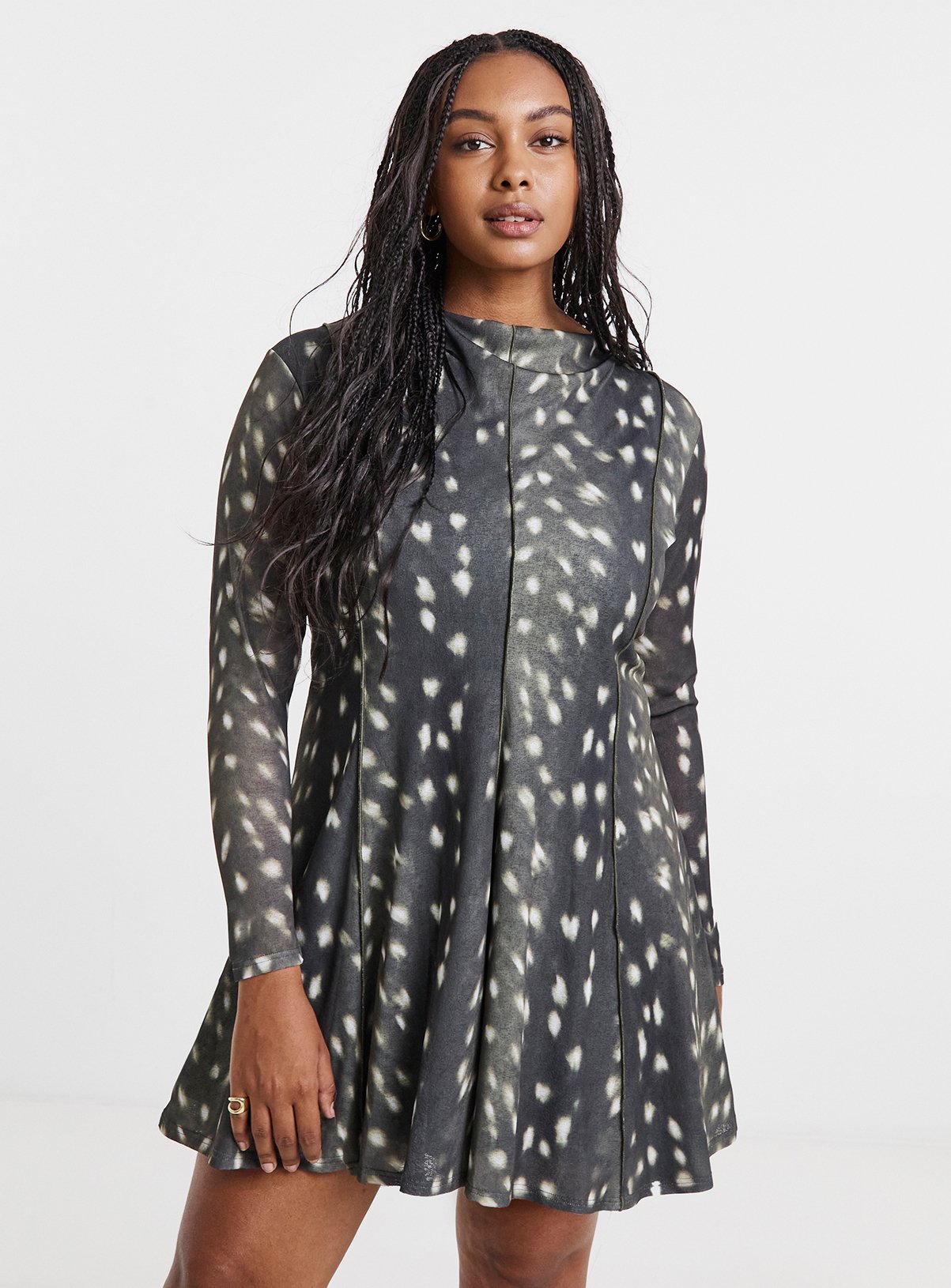 SIMPLY BE Seam Detail Mesh Mini Dress With Slash Neck 