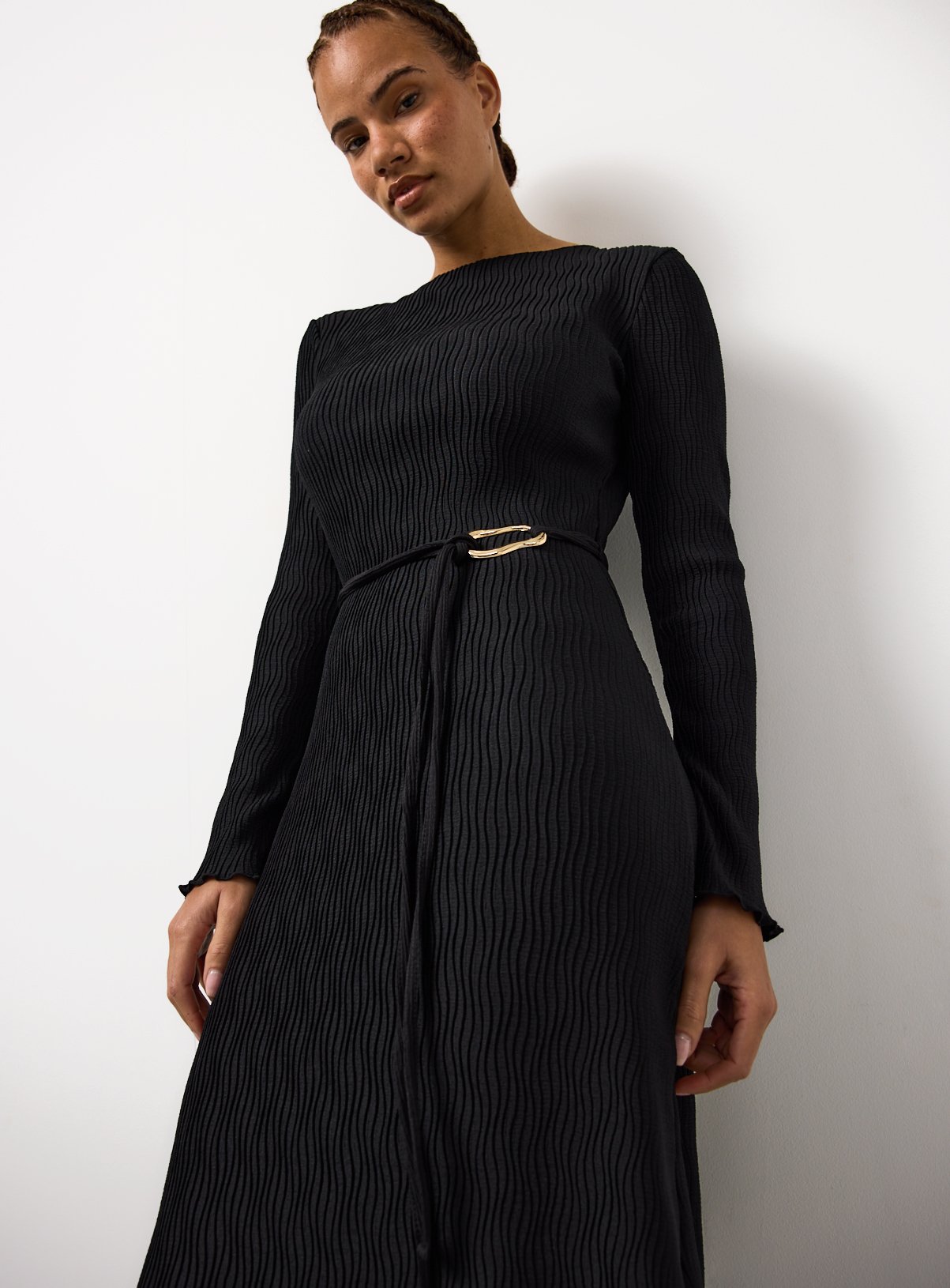 Black Midaxi Jersey Column Dress 