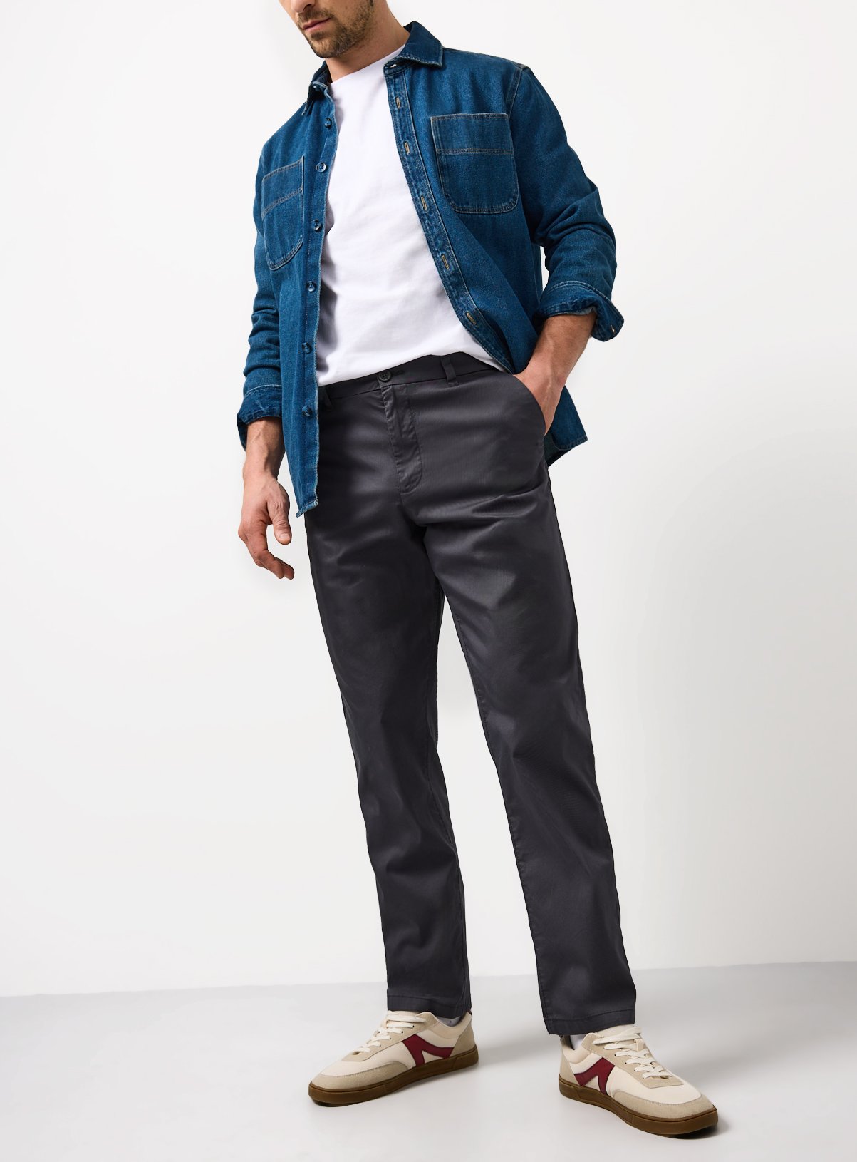 Charcoal Straight Leg Lightweight Chino Trousers 38R