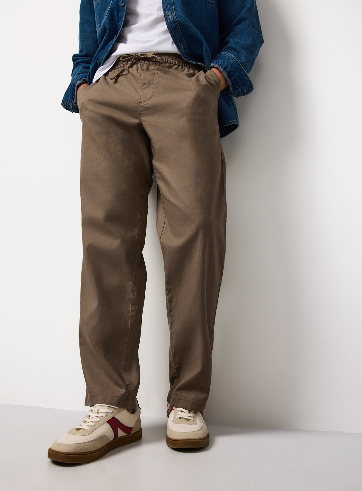 Straight Leg Linen Blend Trousers 