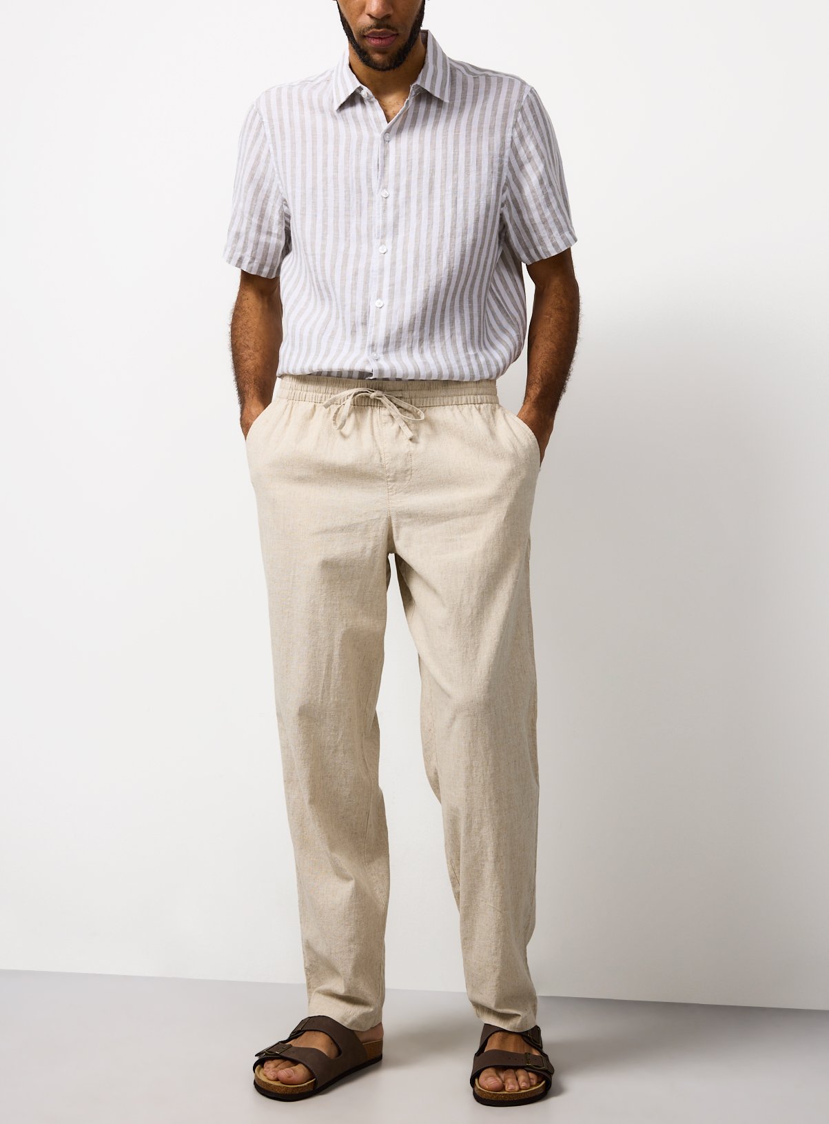 Straight Leg Linen Blend Trousers 