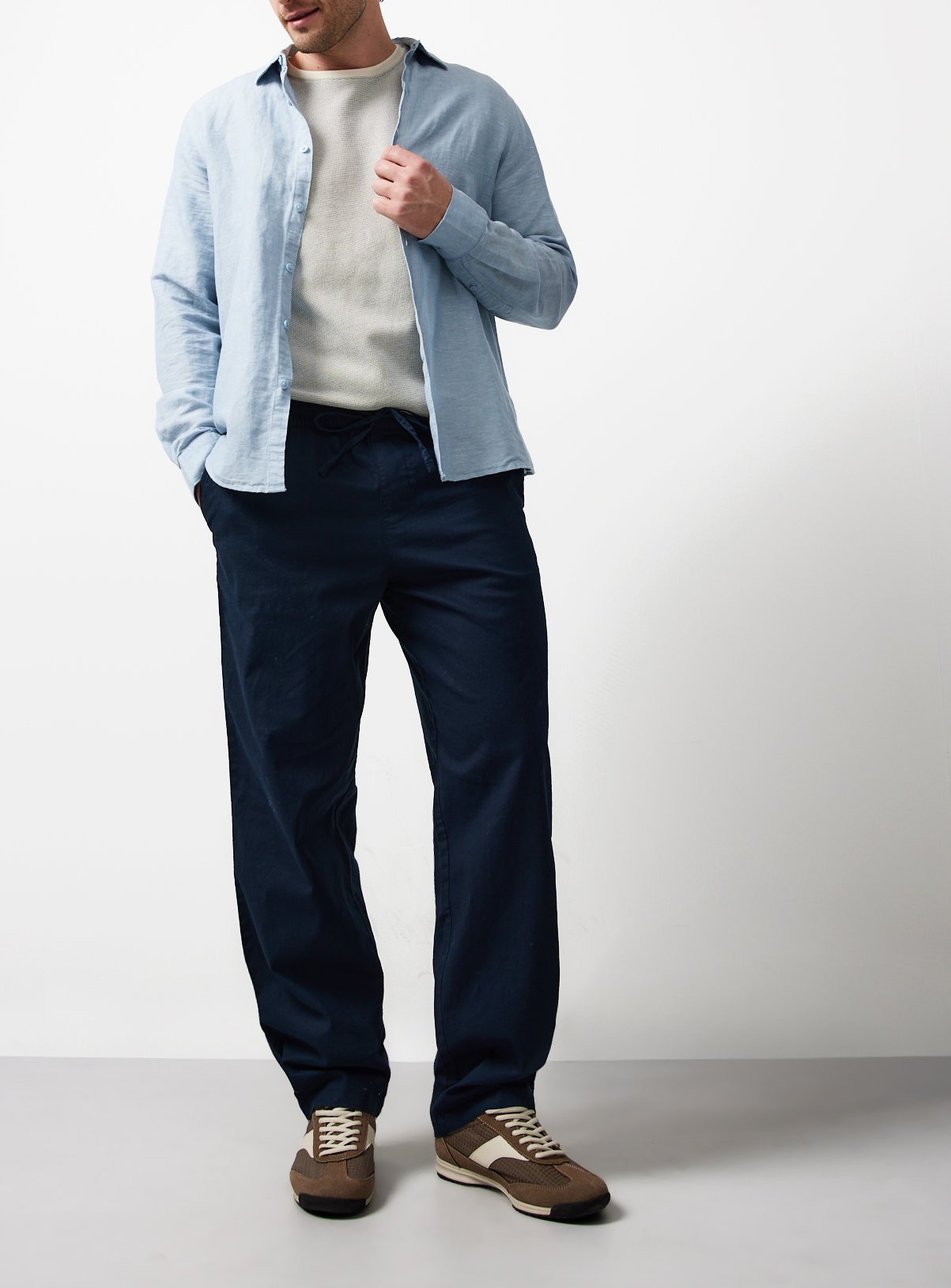 Straight Leg Linen Blend Trousers 