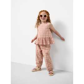 Gingham Peplum Hem Top & Barrel Trousers Set