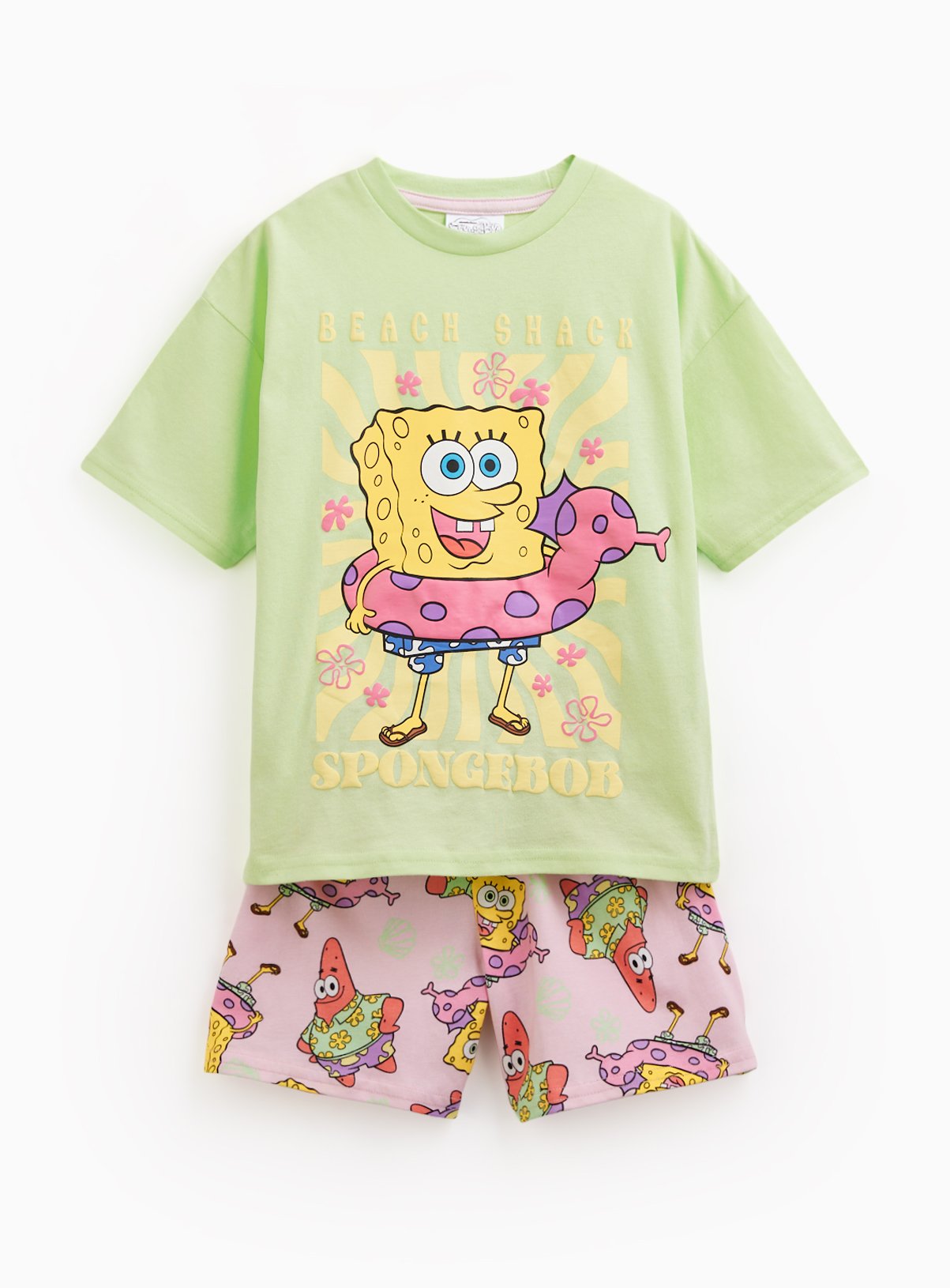 Green SpongeBob Print Short Pyjama Set 