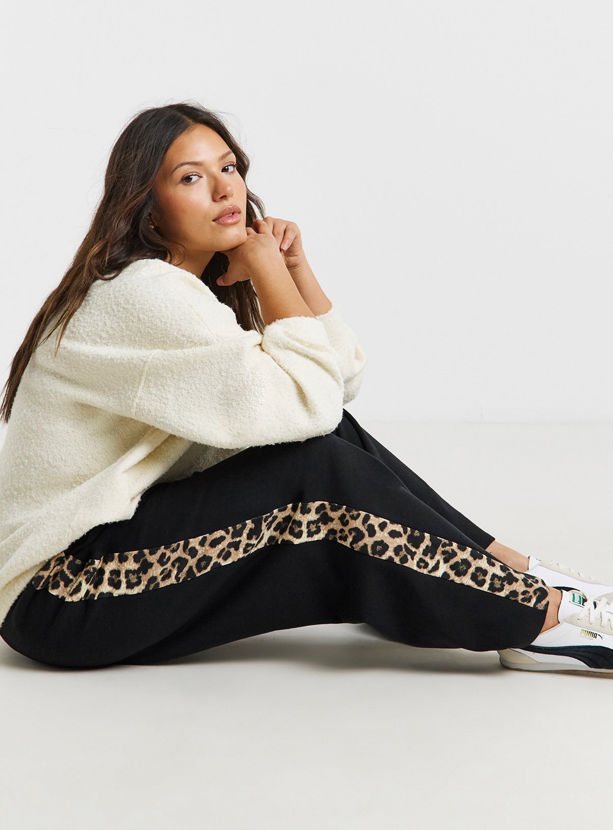 SIMPLY BE Wide Leg Leopard Side Stripe Joggers 