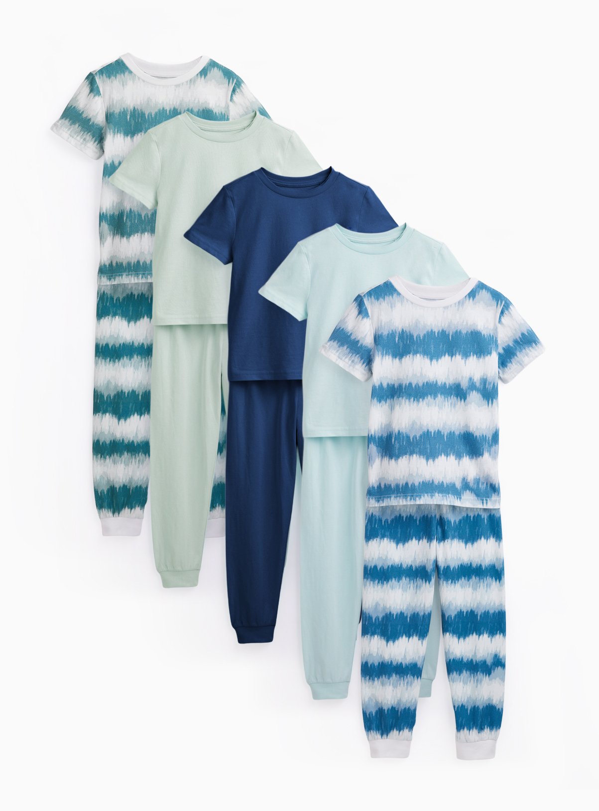 Green & Blue Tie Dye Print Pyjamas 5 Pack 