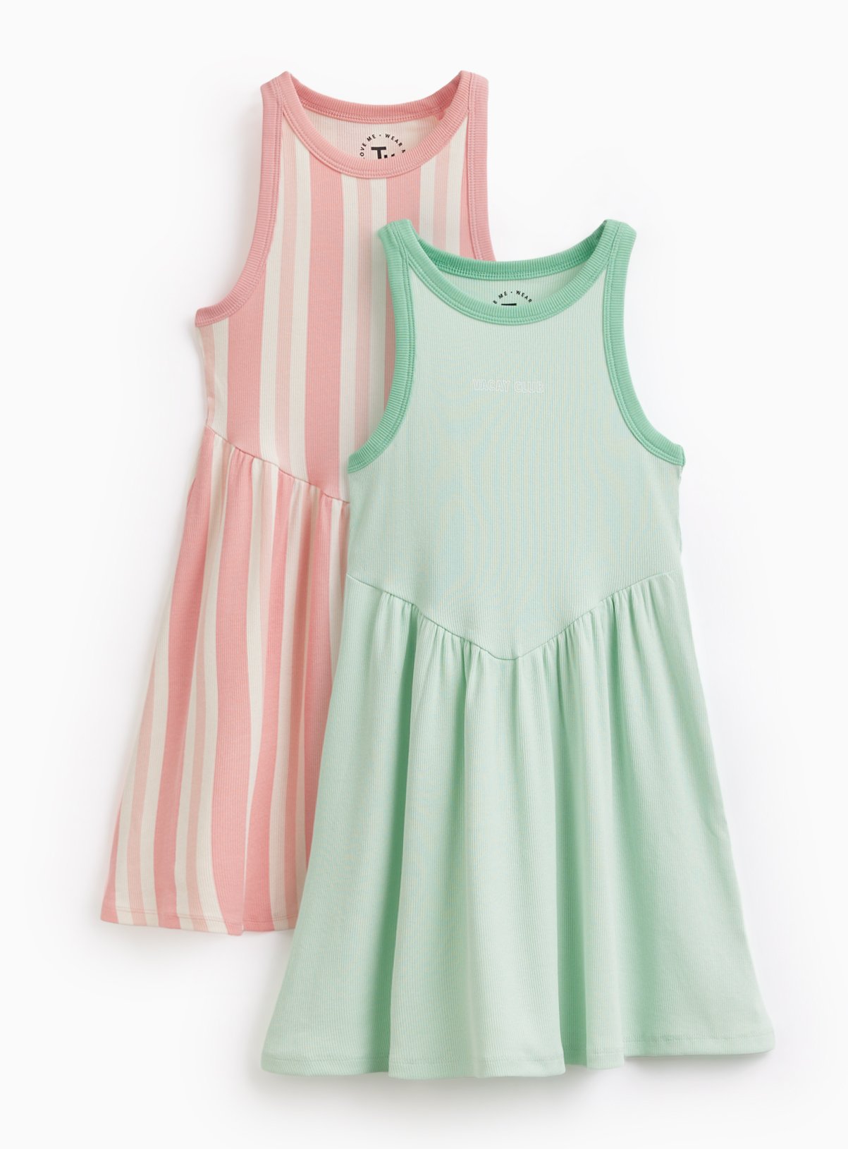Green & Pink Stripe Ribbed Sleeveless Dresses 2 Pack 6 years