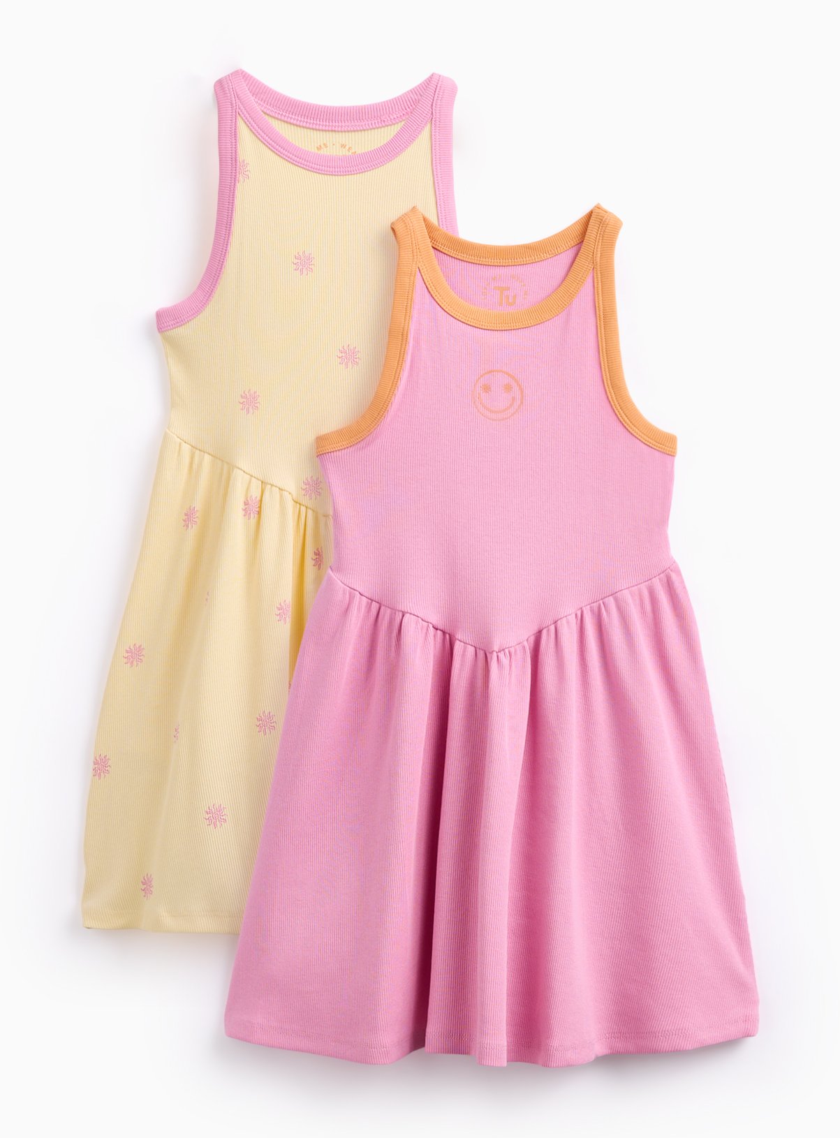 Pink & Yellow Patterned Ribbed Sleeveless Dresses 2 Pack 6 years