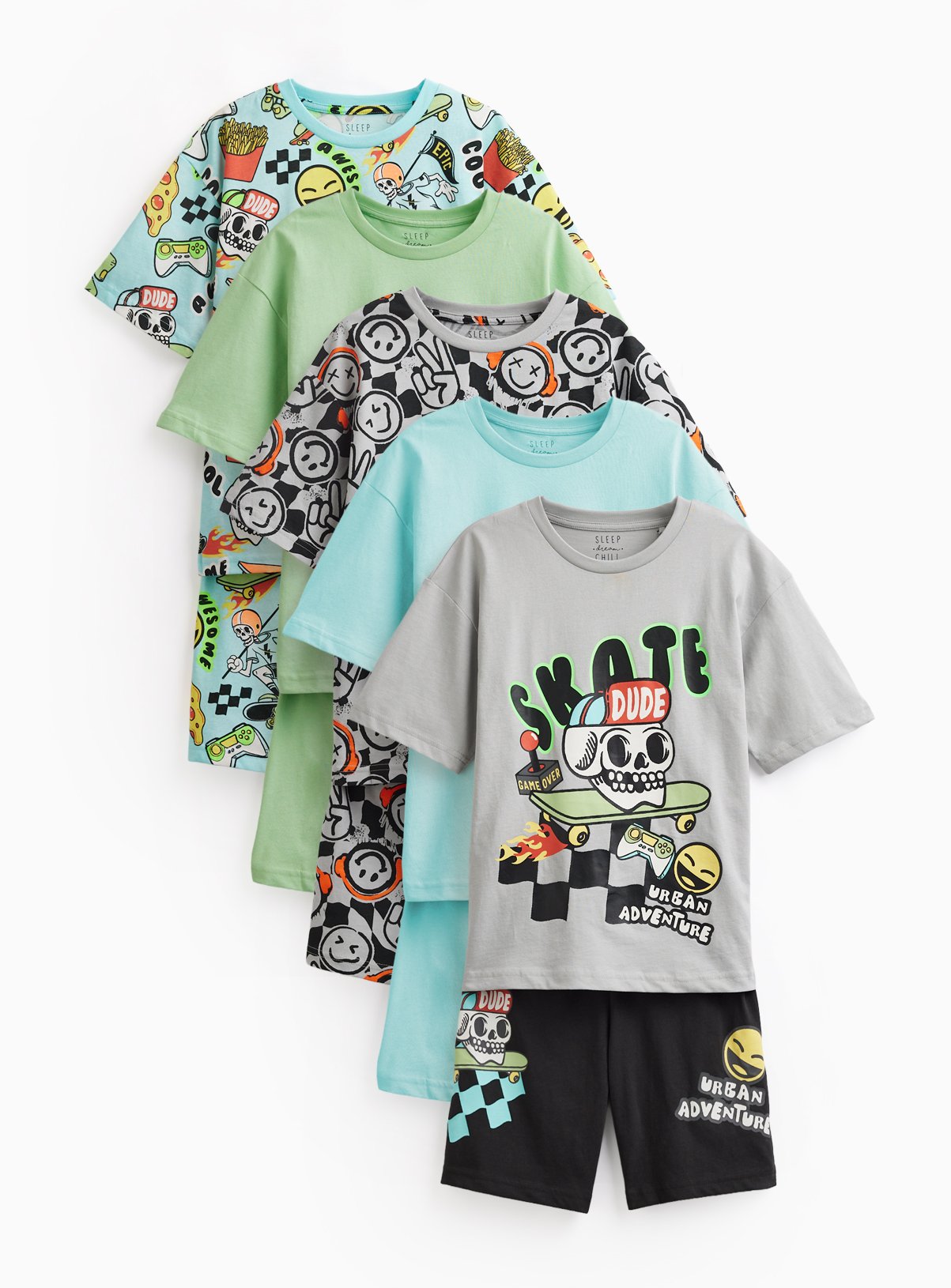 Skater Print Shortie Pyjamas 5 Pack 8-9 years