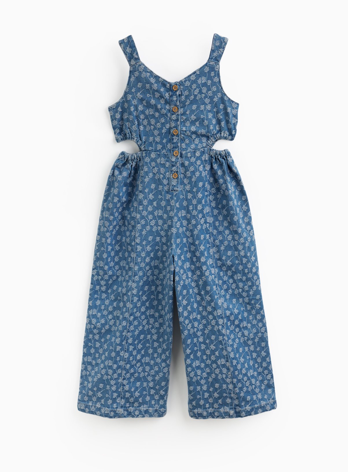 Blue Denim Floral Print Jumpsuit 14 years