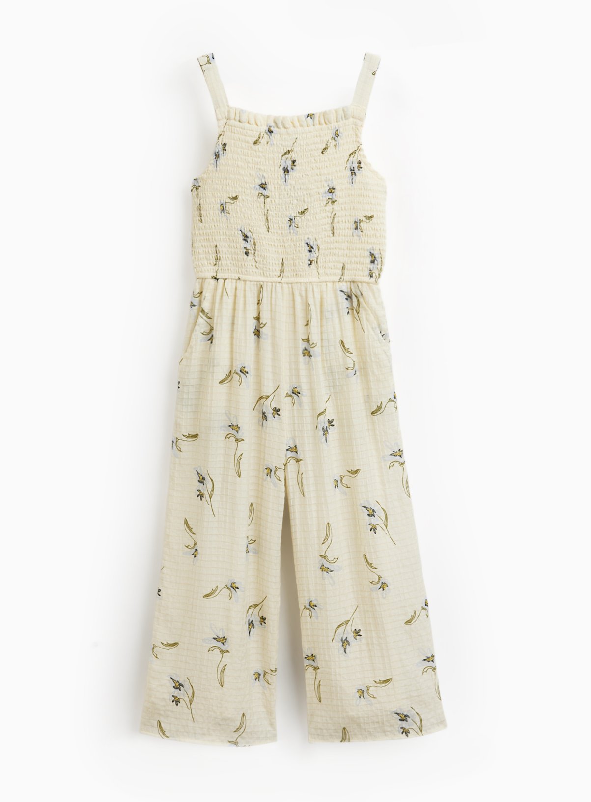 Cream Floral Print Sleeveless Jumpsuit 