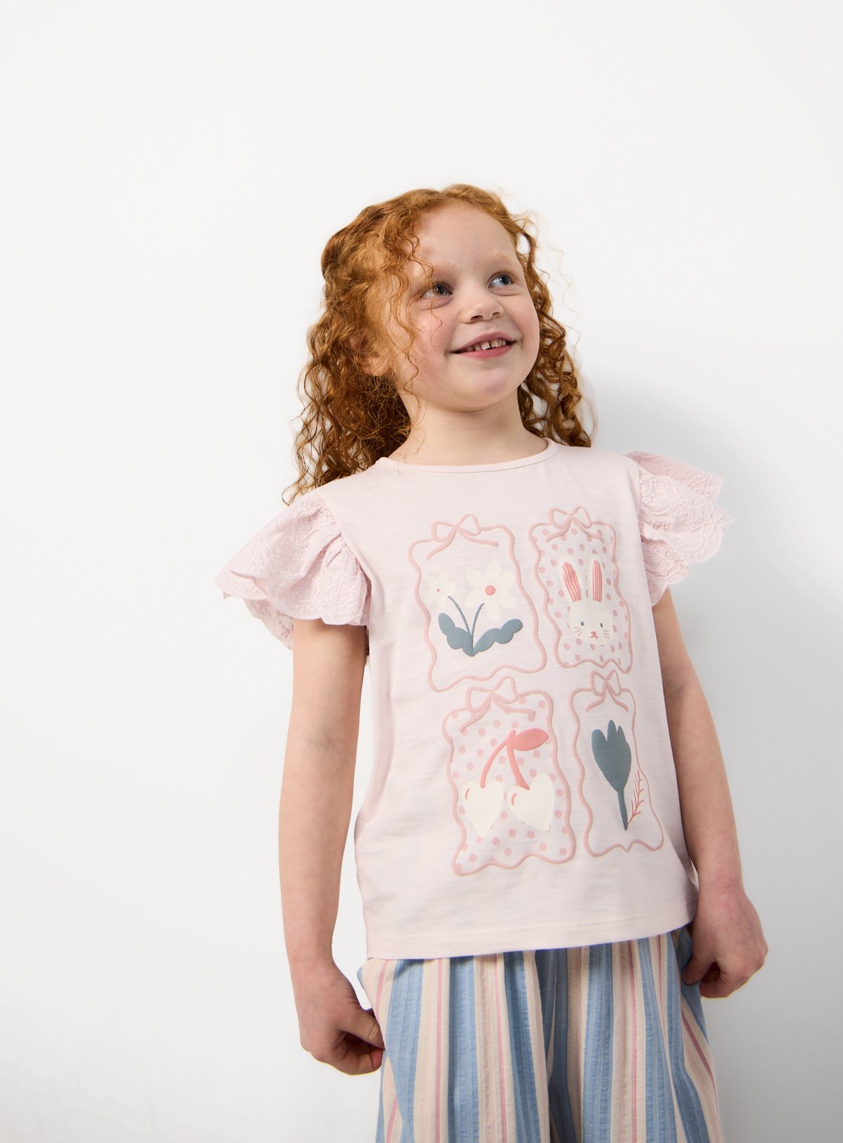 Pink & Blue Floral Graphic T-Shirt & Trousers Set 