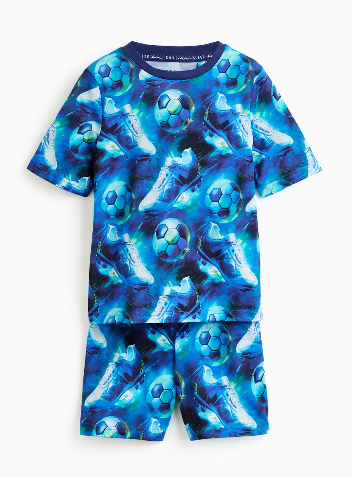 Blue Football Print Shortie Pyjamas 