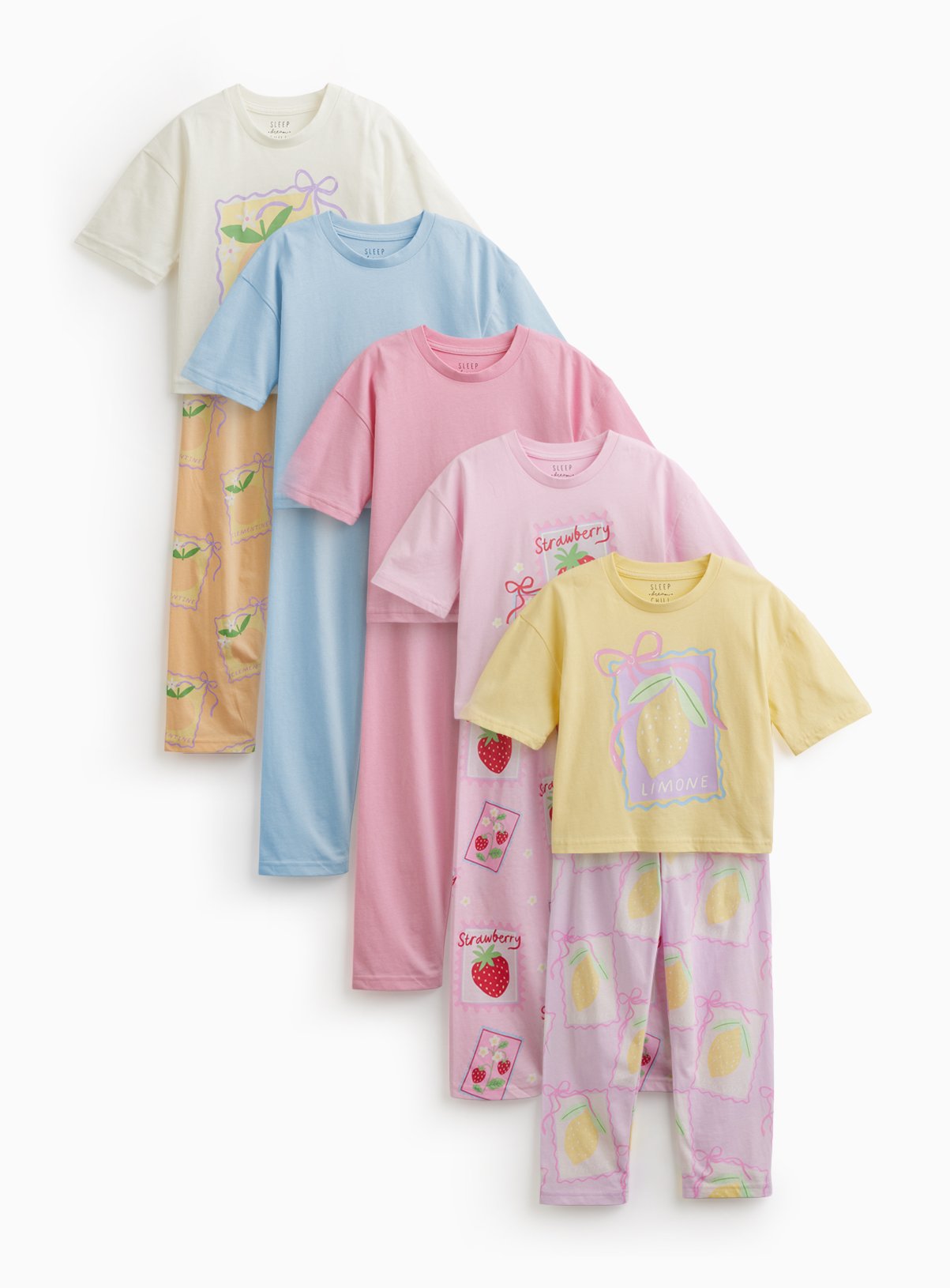 5 Pack Fruit Print Pyjamas 