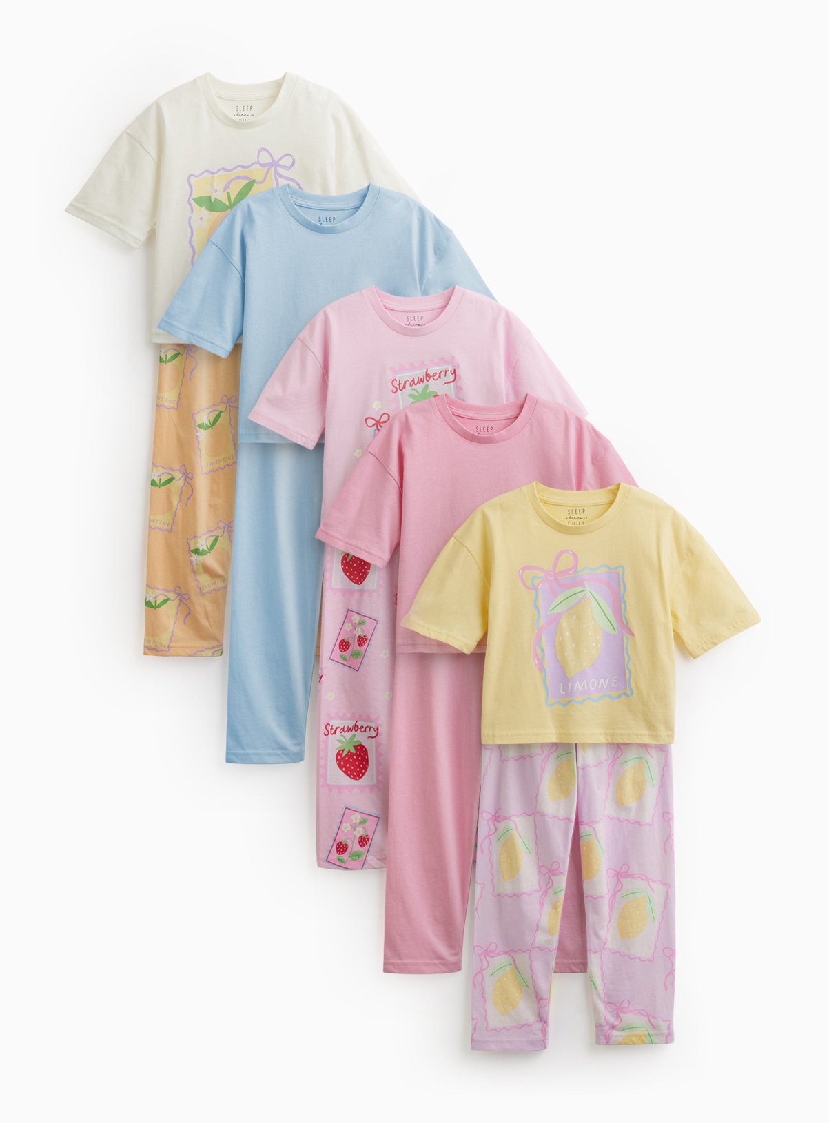 5 Pack Fruit Print Pyjamas 7-8 years