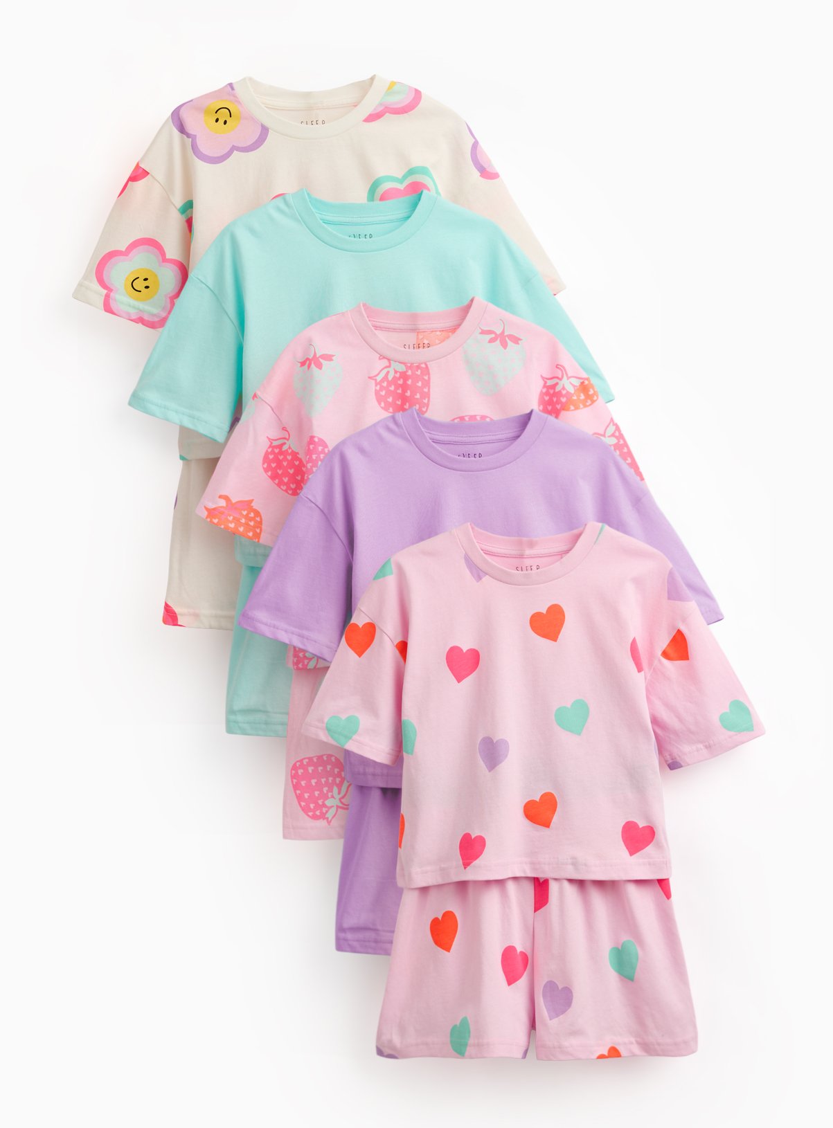 5 Pack Pink Floral Print Shortie Pyjamas