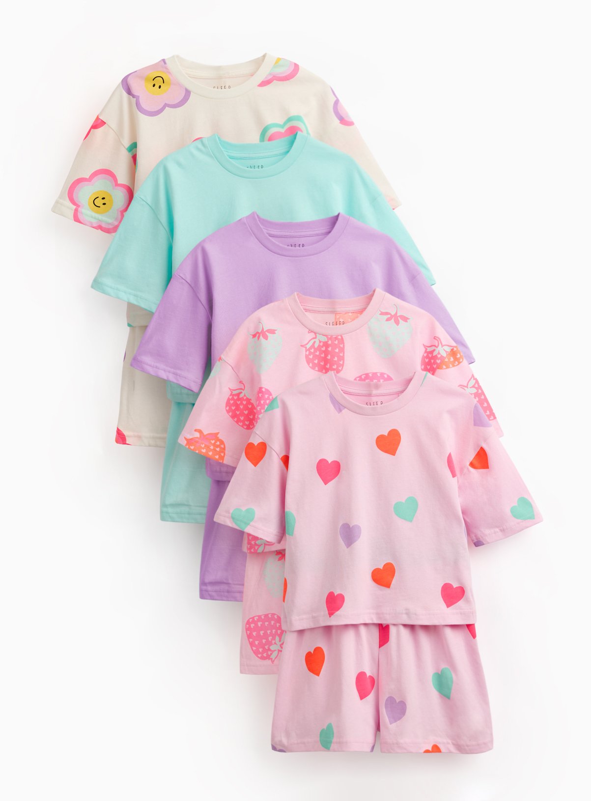 Pink Floral Print Short Sleeve Pyjama Sets 5 Pack